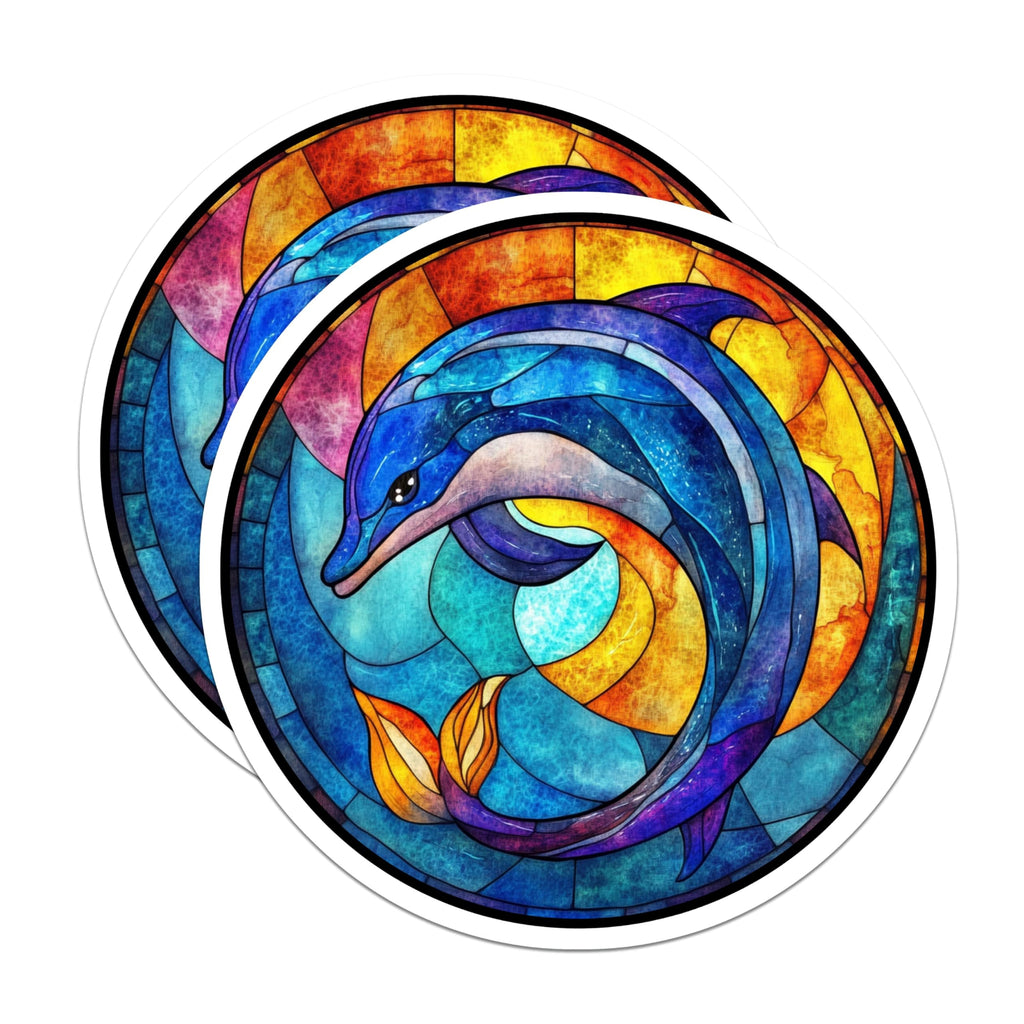 (2 Pack) Stained Glass Dolphin Magnets - Ocean Animal Decor - Vibrant Sea Life - Artistic Fridge Magnet - 5 Inches On Longest Side - Thick Durable Magnet - Made in USA - MAG29256