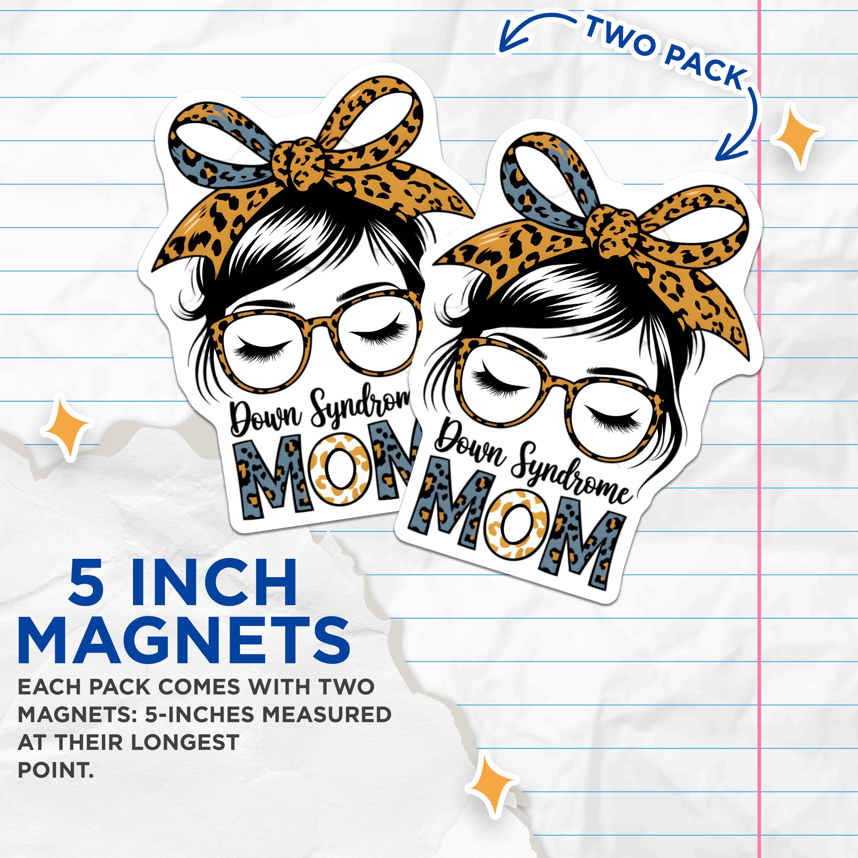 (2 Pack) Down Syndrome Mom Magnets - Awareness Support Decor - Special Needs Parent Appreciation - 5 Inches On Longest Side - Thick Durable Magnet - Made in USA - MAG36517