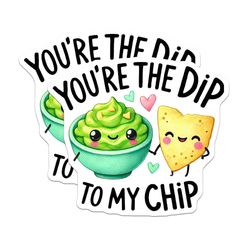 (2 Pack) Funny Food Stickers - Cute Food Puns Stickers - You're The Dip to My Chip Stickers - 5" On Longest Side - Sticks to Any Smooth Flat Surface - Made in USA - BMCS3441