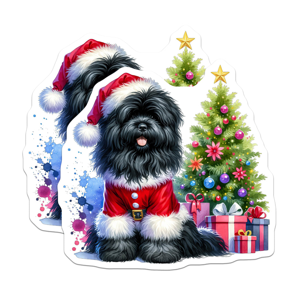 (2 Pack) Black Dog Santa Magnets - Cute Shaggy Dog Christmas Decor - Holiday Pet Lover Present - 5 Inches On Longest Side - Thick Durable Magnet - Made in USA - MAG26359