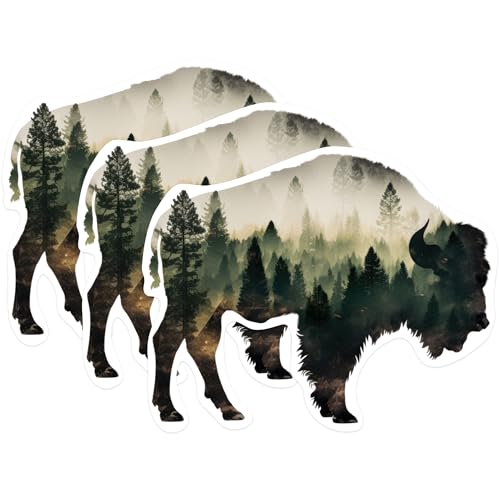 (3 Pack) Buffalo Decals - Nature Forest Animal Decals - Laptop Car Decals - 3 Inches On Longest Side - Easy Peel & Apply - Made in USA - 3MCS0616
