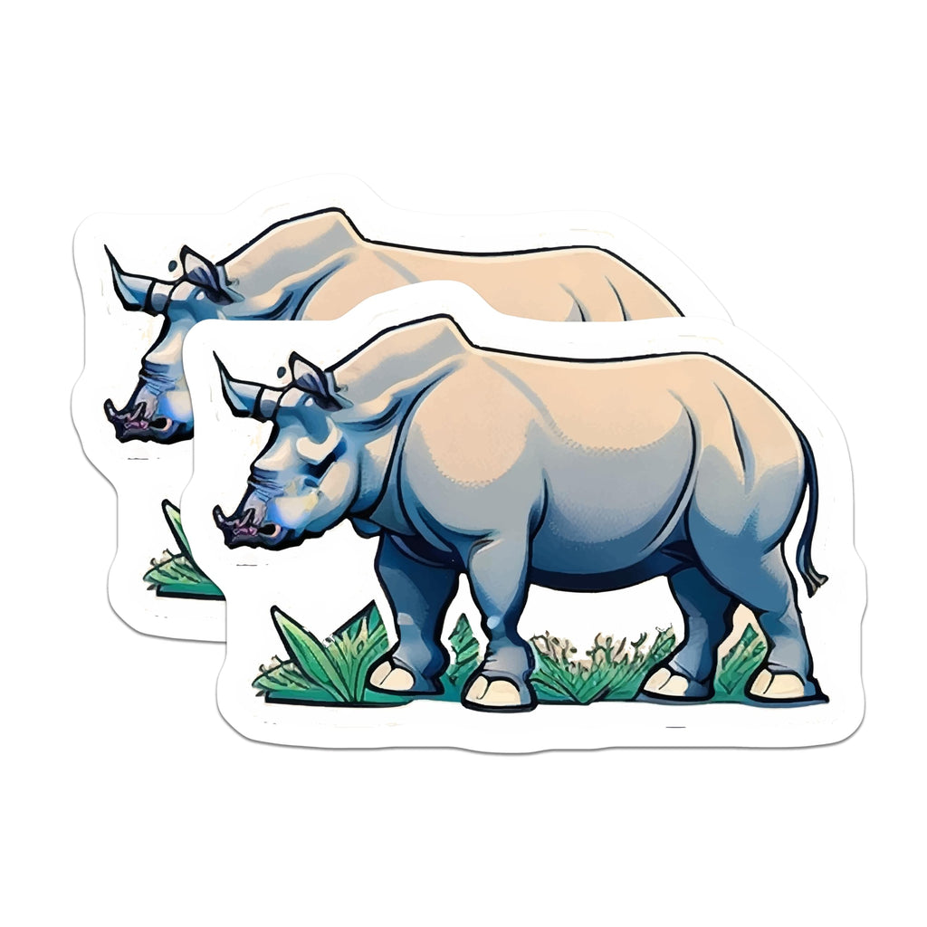 (2 Pack) Rhinoceros Stickers - Powerful Wildlife Animal Decal - Safari Adventure Nature Art - 5" On Longest Side - Sticks to Smooth Flat Surfaces - Made in USA - BMCS21557
