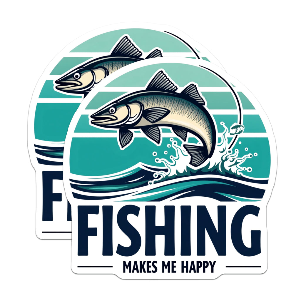 (2 Pack) Fishing Makes Me Happy Magnets - Angler Refrigerator Decor - Outdoorsman Fridge Magnets - Lake House - 5 Inches On Longest Side - Thick Durable Magnet - Made in USA - MAG39478