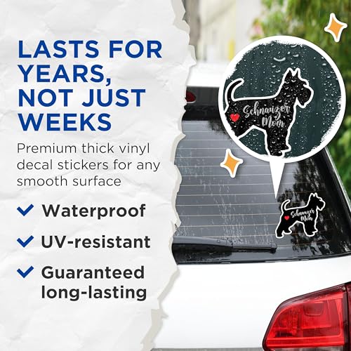 (2 Packs) Schnauzer Mom Stickers - Schnauzer Dog Breed Decals - 5 Inches On Longest Side - Premium Vinyl Decal - Sticks to Any Smooth Flat Surface - Made in USA - BMCS2518