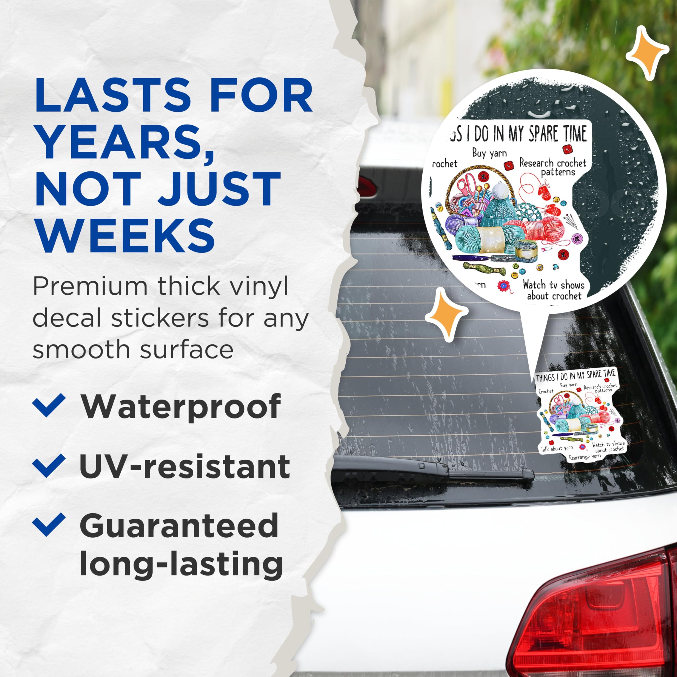 (2 Pack) Things I Do in My Spare Time Stickers - Crochet Stickers - Funny Crochet Stickers for Craft Enthusiasts - 5" On Longest Side - Sticks to Any Smooth Flat Surface - Made in USA - BMCS3594