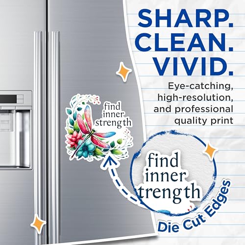 (2 Pack) Find Inner Strength Dragonfly Magnets - Floral Inspirational Magnets - Motivational Quote Decorative Magnets'- 5" On Longest Side - for Fridges, Toolboxes, Cars - Made in USA - MAG2695