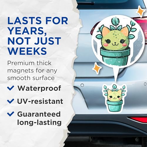 (2 Pack) Cute Cat Plant Magnets - Quirky Fridge - Adorable Kitchen Accessories - Home Organization - 5" On Longest Side - for Cars, Fridges, Toolboxes - Made in USA - MAG4270
