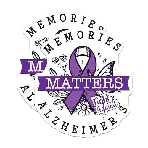 (2 Pack) Memories Matters Stickers - Fight Against Alzheimer's - Support Awareness Decal - 5" On Longest Side - Sticks to Smooth Flat Surfaces - Made in USA - BMCS5965