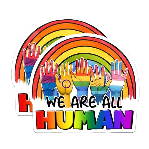 (2 Pack) We are All Human Magnets - Rainbow Pride - Inclusion Diversity - 5" On Longest Side - for Cars, Fridges, Toolboxes - Made in USA - MAG8270