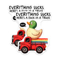 (2 Pack) Everything Sucks Stickers - Funny Duck Stickers - Novelty Truck Stickers - 5" On Longest Side - Sticks to Smooth Flat Surfaces - Made in USA - BMCS9670