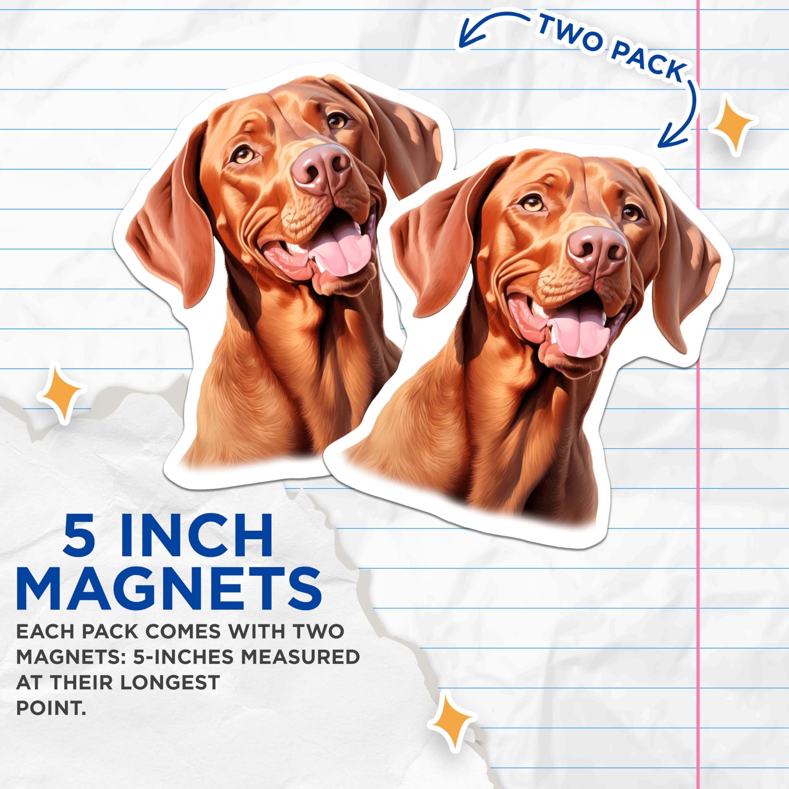 (2 Pack) Vizsla Dog Magnets - Happy Vizsla Pet Portrait - Dog Mom Dad Car Decor - Animal Lover Fridge Display - 5 Inches On Longest Side - Thick Durable Magnet - Made in USA - MAG26373