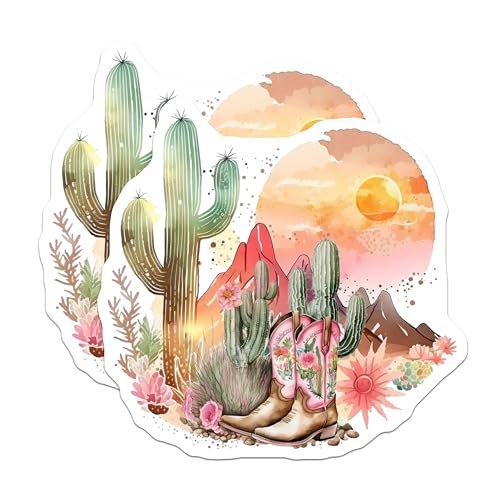 (2 Pack) Desert Cactus Boot Stickers - Southwestern Art - Succulent Plants Design - 5" On Longest Side - Sticks to Smooth Flat Surfaces - Made in USA - BMCS6324