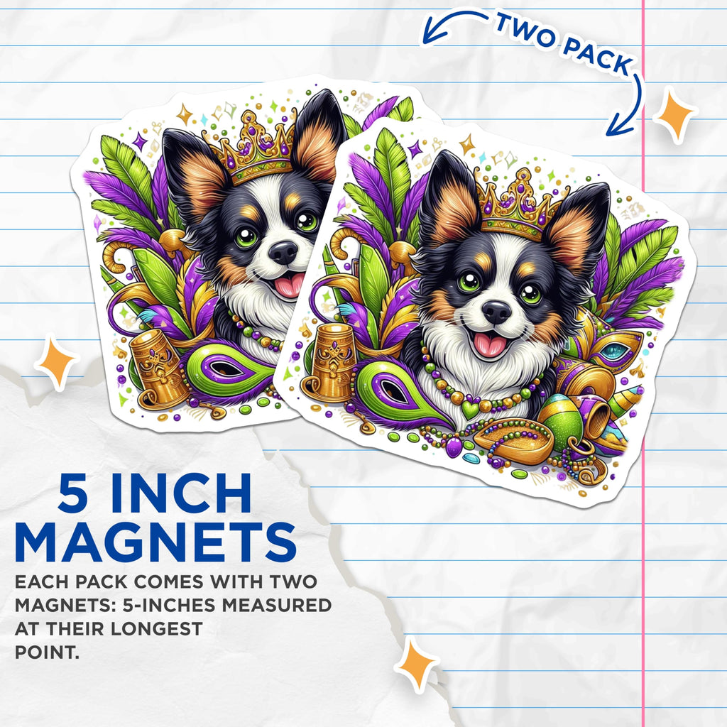 (2 Pack) Mardi Gras Dog Magnets - Chihuahua Crown Carnival - Fridge Decor - 5" On Longest Side - Premium Magnet - for Cars, Refrigerators, Toolboxes, Lockers - Made in USA - MAG14881