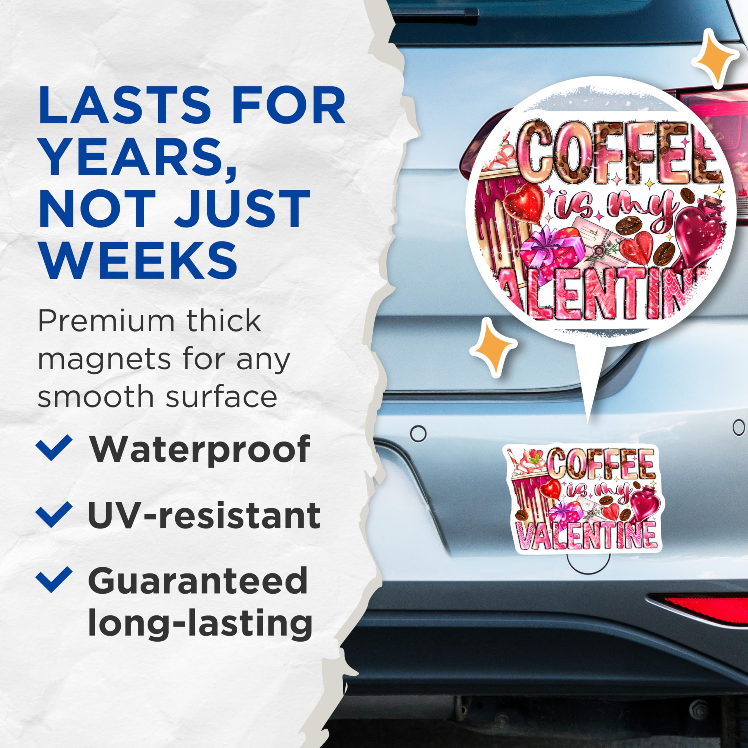 (2 Pack) Coffee Valentine Magnets - Valentines Day Decor - Sweet Beverage Refrigerator Magnets - 5 Inches On Longest Side - Thick Durable Magnet - Made in USA - MAG29641