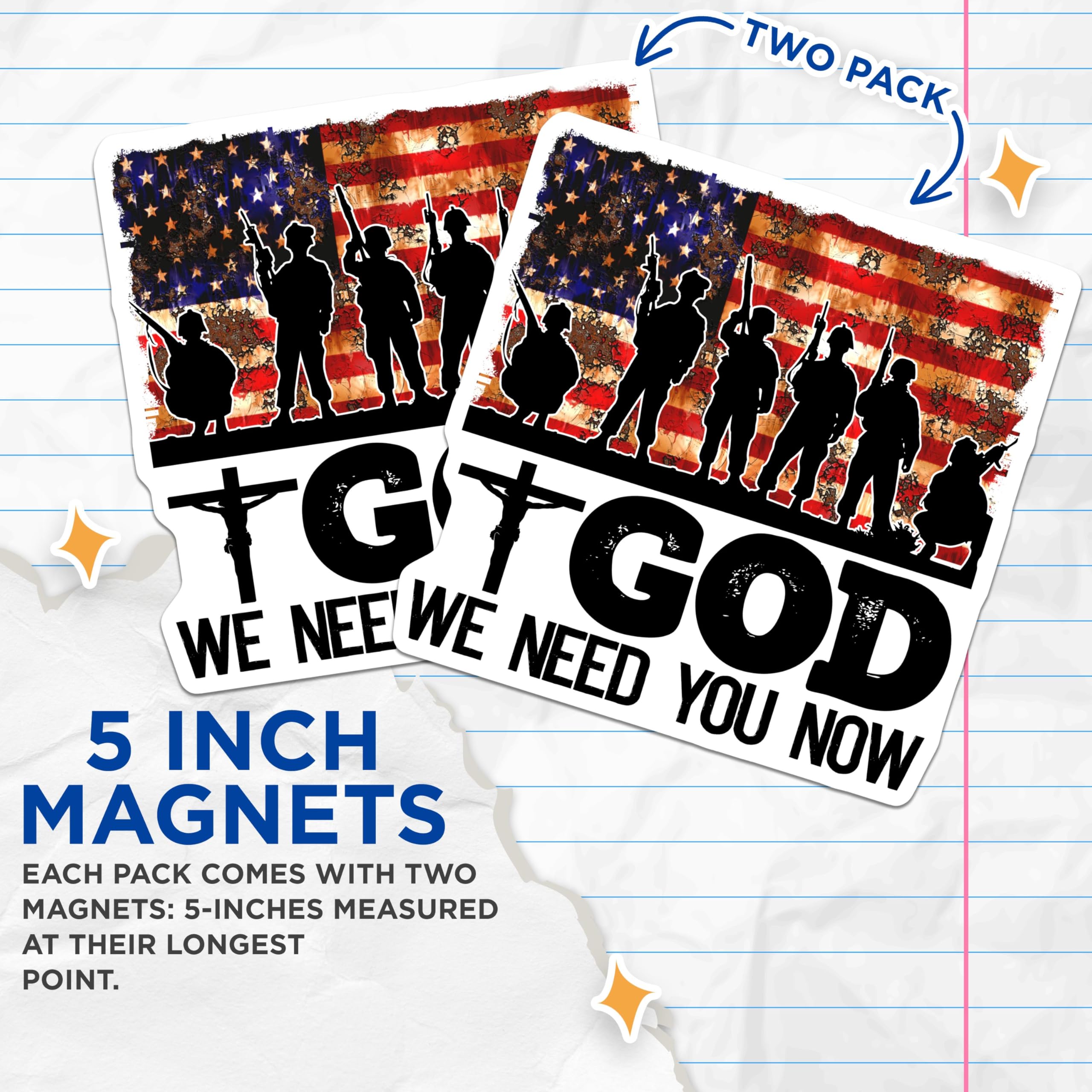 (2 Pack) God We Need You Now Magnets - Patriotic Soldier Silhouette - 5" On Longest Side - for Cars, Fridges, Toolboxes - Made in USA - MAG5613