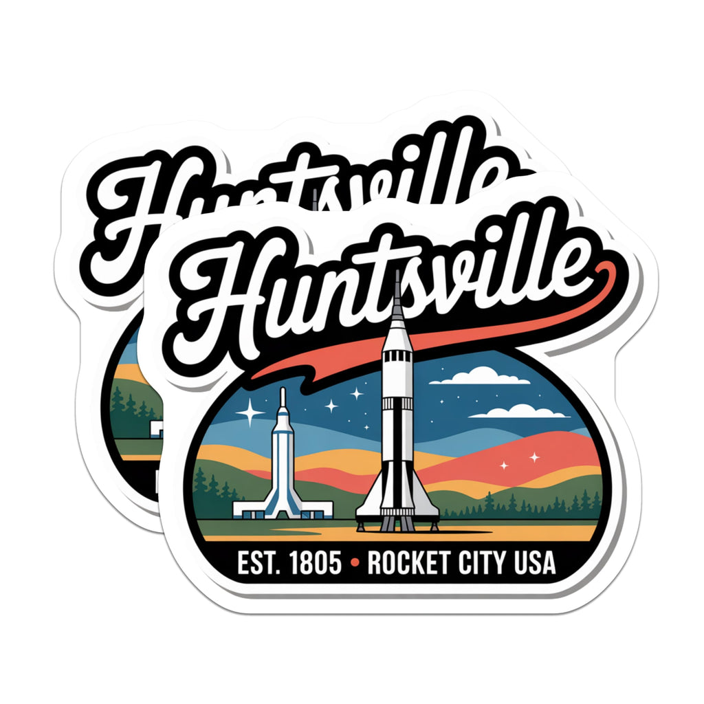 (2 Pack) Huntsville Alabama Magnets - Rocket City USA - Saturn V Rocket Space Decor - 5" On Longest Side - Premium Magnet - for Cars, Refrigerators, Toolboxes, Lockers - Made in USA - MAG17681