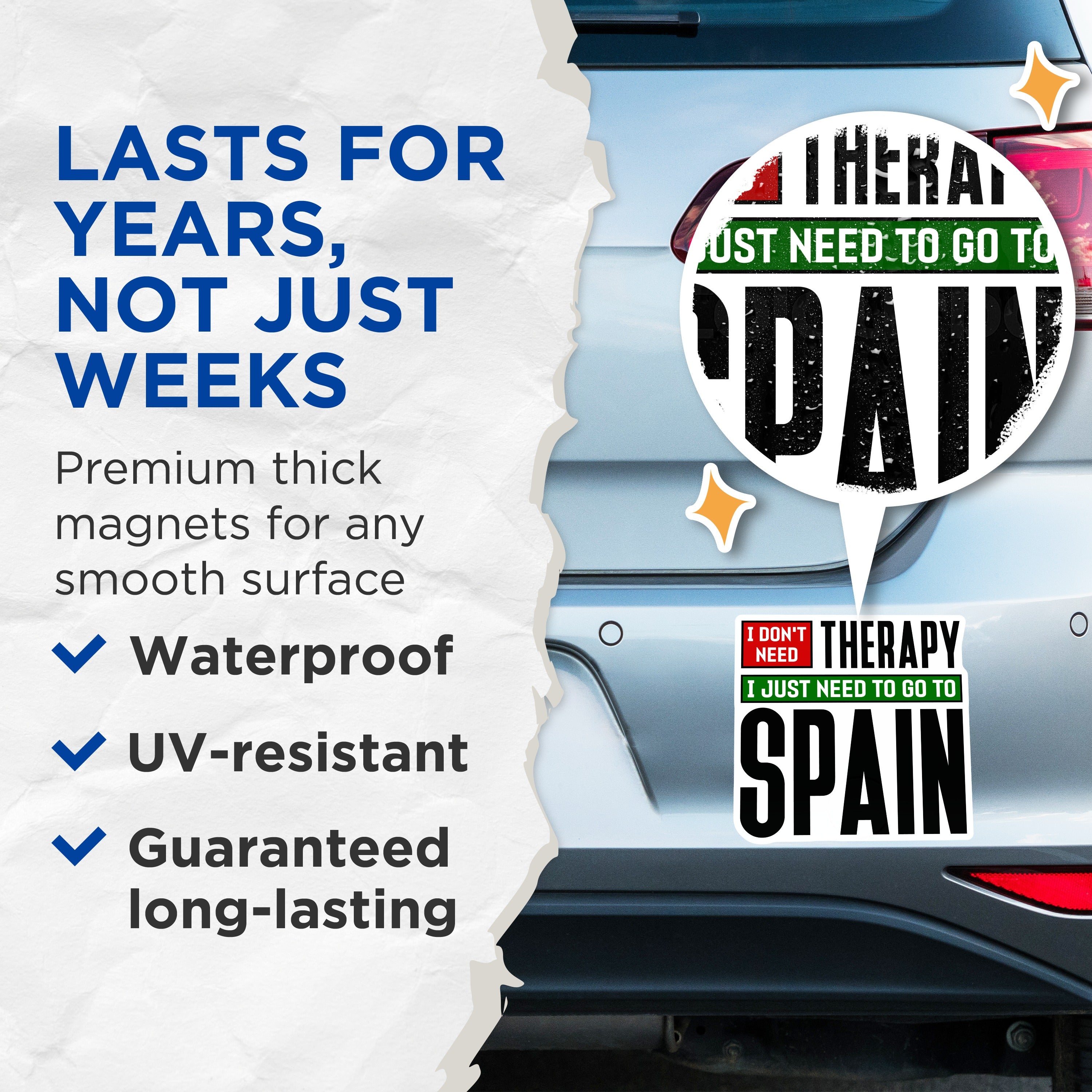 (2 Pack) Spain Travel Quote Refrigerator Magnets - Funny Therapy Alternative - Wanderlust Vacation Humor - 5 Inches On Longest Side - Thick Durable Magnet - Made in USA - MAG37001