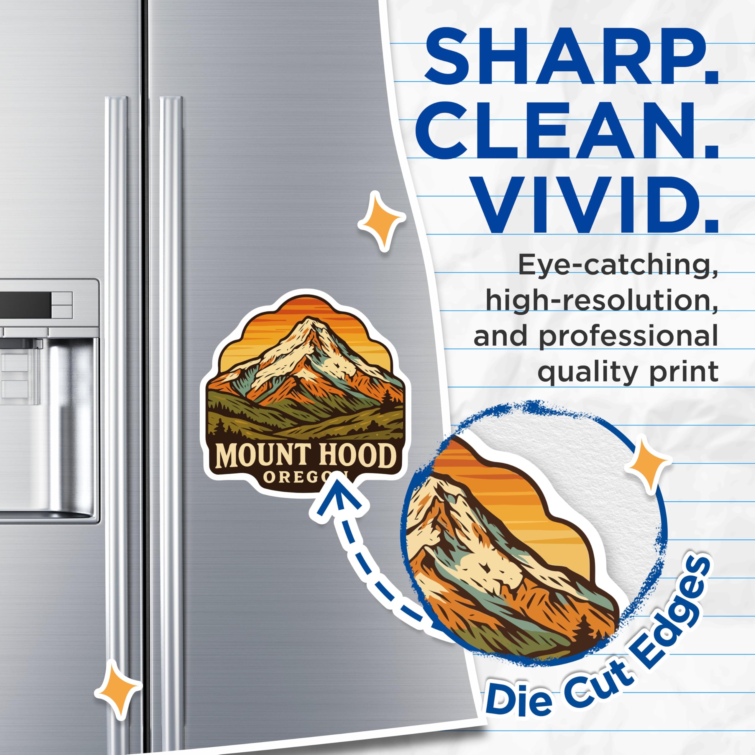 (2 Pack) Mount Hood Oregon Magnets - Mountain Landscape Souvenir - PNW Travel Decor - 5 Inches On Longest Side - Thick Durable Magnet - Made in USA - MAG19588