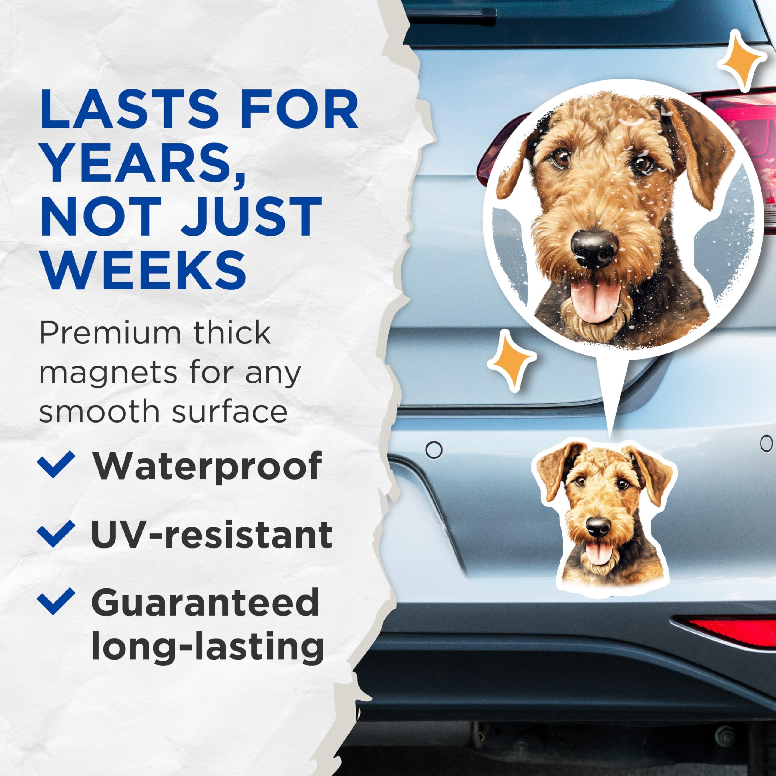 (2 Pack) Airedale Terrier Dog Magnets - Dog Lover Kitchen Decor - Pet Parent Refrigerator Art - 5 Inches On Longest Side - Thick Durable Magnet - Made in USA - MAG27787