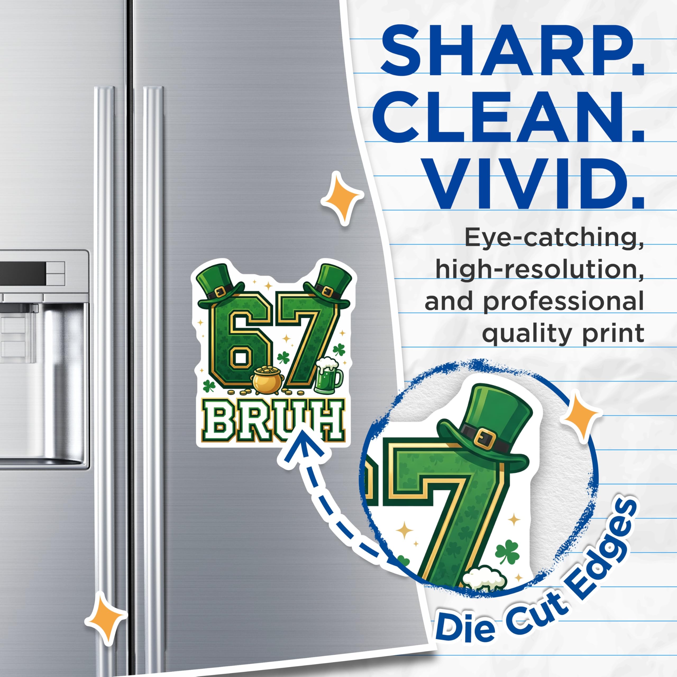 (2 Pack) St Patricks Day Magnets - 67 Bruh - Irish Humor Decor - 5" On Longest Side - Premium Magnet - for Cars, Refrigerators, Toolboxes, Lockers - Made in USA - MAG16949