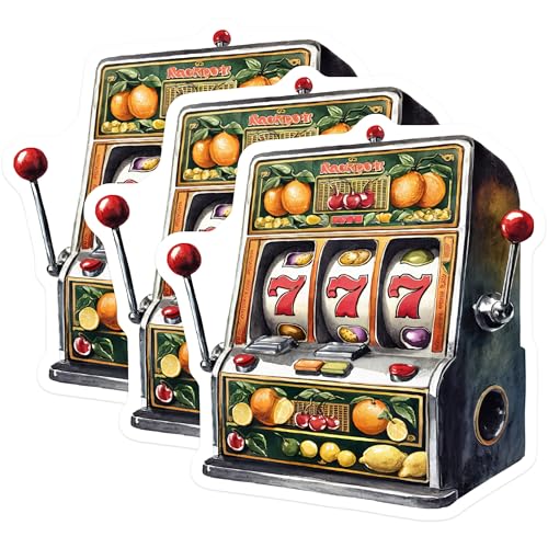 (3 Pack) Slot Machine Decals - Lucky 7s Stickers - Casino Gaming Art- 3 Inches On Longest Side - Easy Peel & Apply - Made in USA - 3MCS5290