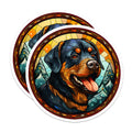 (2 Pack) Rottweiler Magnets - Stained Glass Dog Art - Winter Forest Canine Decor - Dog Breed Pet Lover Fridge Decoration - 5 Inches On Longest Side - Thick Durable Magnet - Made in USA - MAG23574