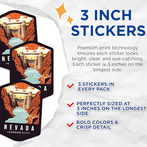 (3 Pack) Nevada Decals - Carson City Decal - State Travel Decal - 3 Inches On Longest Side - Easy Peel & Apply - Made in USA - 3MCS0369