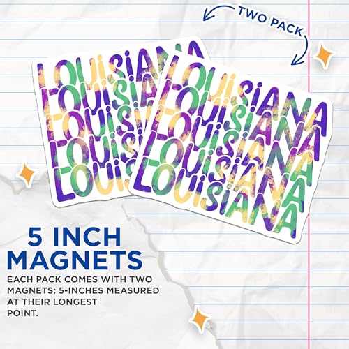 (2 Pack) Louisiana Pride Magnets - State Souvenir - Colorful Louisiana - Southern Memorabilia - Unique Louisiana Artwork - 5" On Longest Side - for Cars, Fridges, Toolboxes - Made in USA - MAG3966