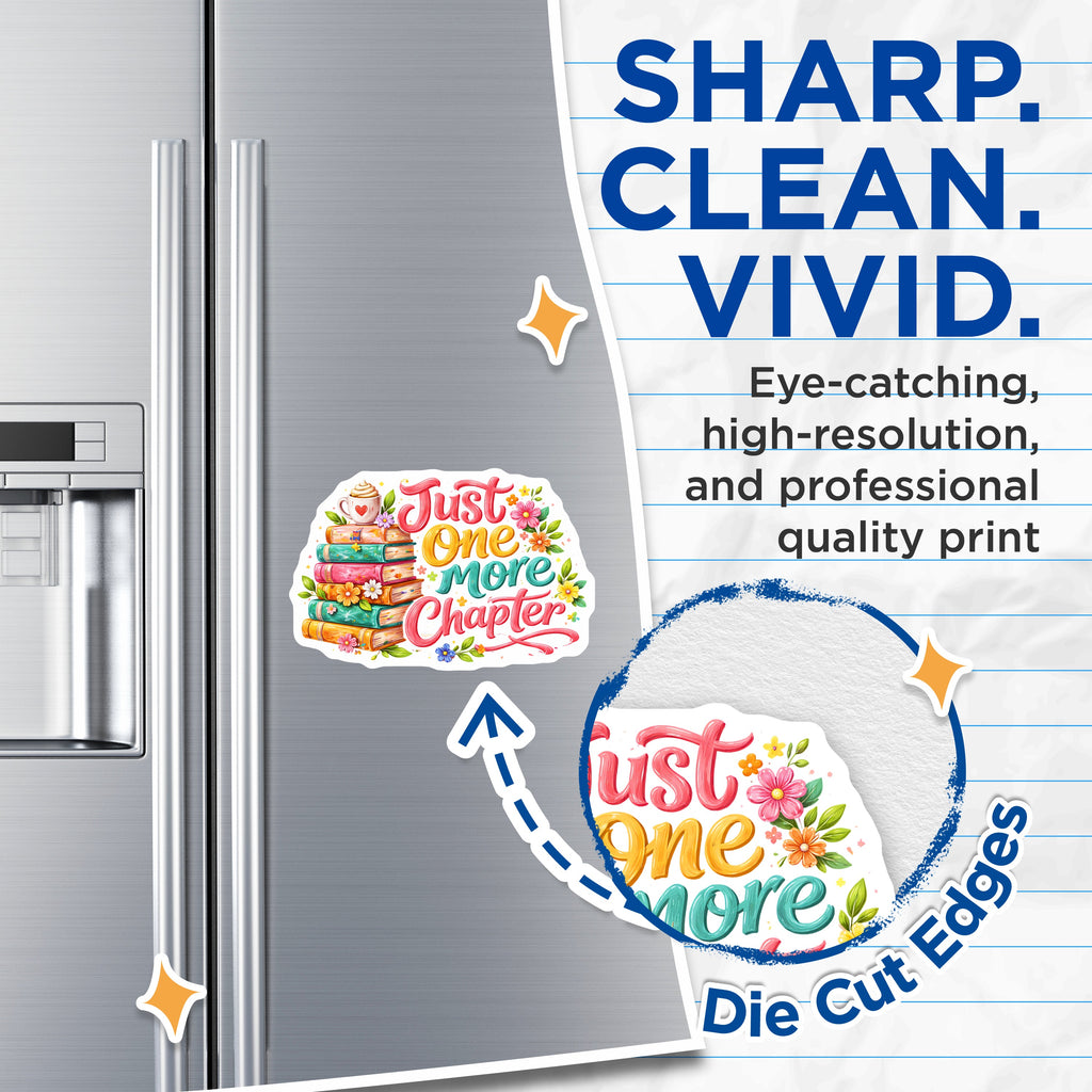 (2 Pack) Just One More Chapter Magnets - Book Lover Reader Decor - Literary Cozy Aesthetic - Teacher Librarian Fridge - 5 Inches On Longest Side - Thick Durable Magnet - Made in USA - MAG38360