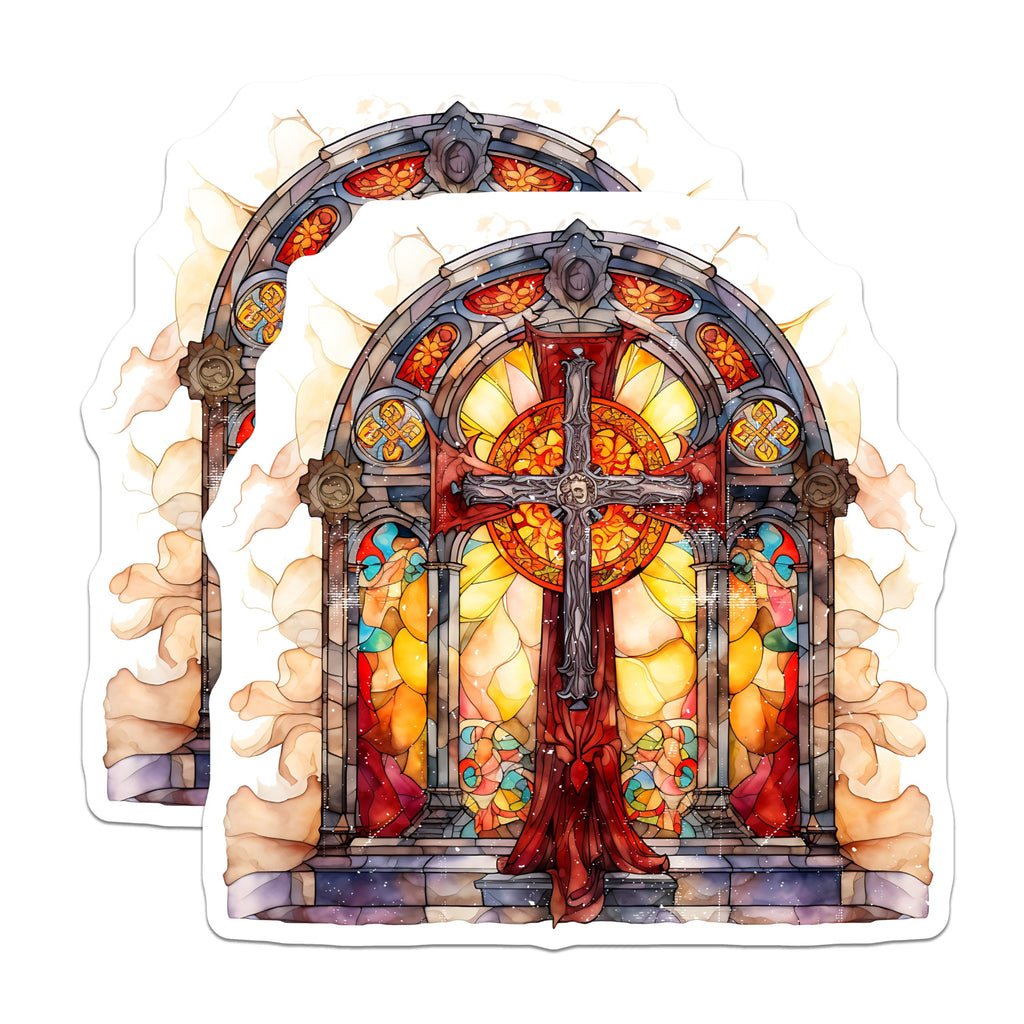 (2 Pack) Stained Glass Cross Magnets - Gothic Window Art - Religious Faith Decor Item - 5 Inches On Longest Side - Thick Durable Magnet - Made in USA - MAG25625