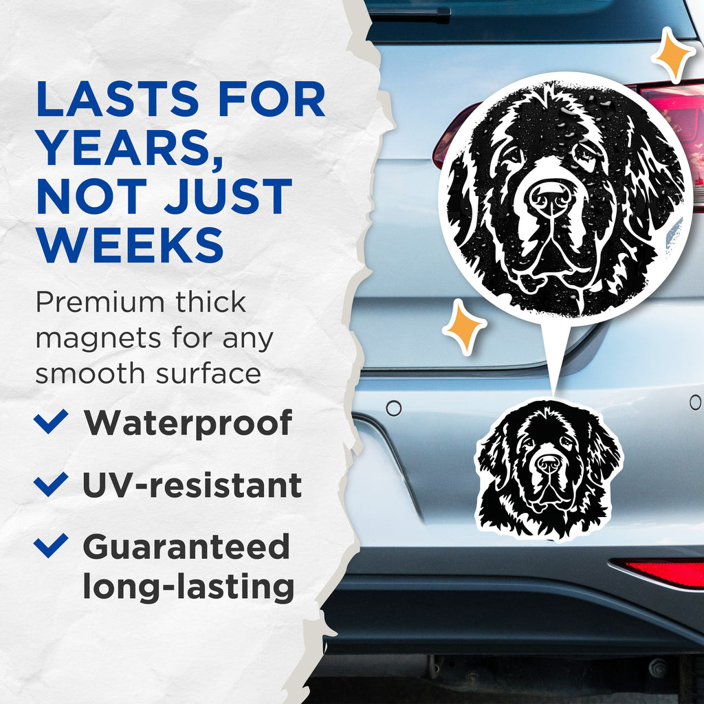 (2 Pack) Newfoundland Dog Head Magnets - Black Dog Lover Decor - Pet Parent Refrigerator Locker Magnets - 5 Inches On Longest Side - Thick Durable Magnet - Made in USA - MAG38156