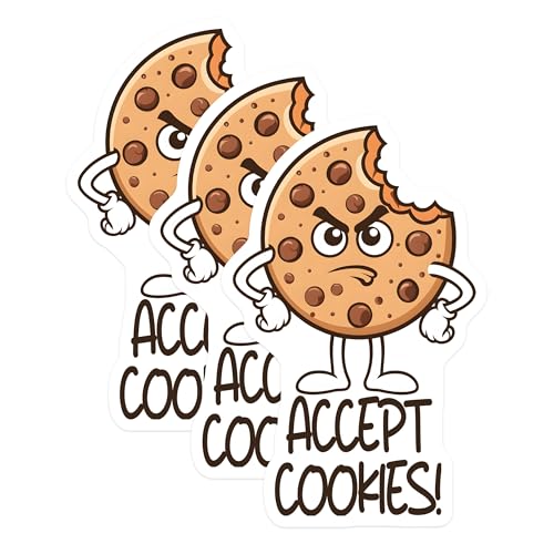 (3 Pack) Accept Cookies Decals - Funny Cookie Sticker - Cartoon Laptop Decals - 3 Inches On Longest Side - Easy Peel & Apply - Made in USA - 3MCS6188