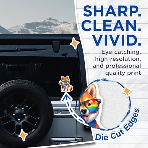 (2 Pack) Cute Dog Pride Stickers - Shiba Inu Stickers - Rainbow Pride - LGBTQ Dog Stickers - 5" On Longest Side - Sticks to Smooth Flat Surfaces - Made in USA - BMCS6865