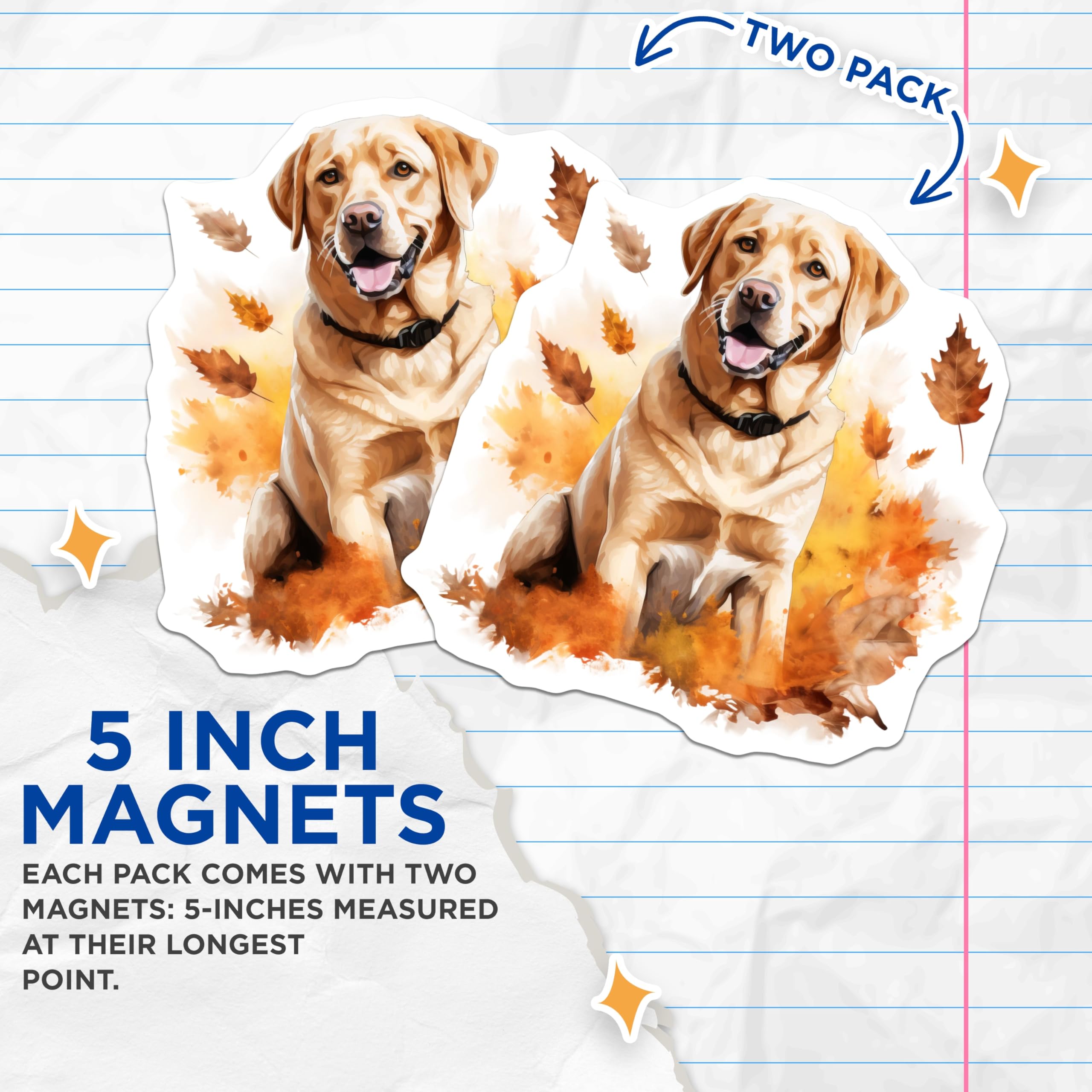 (2 Pack) Golden Labrador Magnets - Smiling Dog Fall Decor - Autumn Pet Lover Accent for Fridge - 5 Inches On Longest Side - Thick Durable Magnet - Made in USA - MAG28550