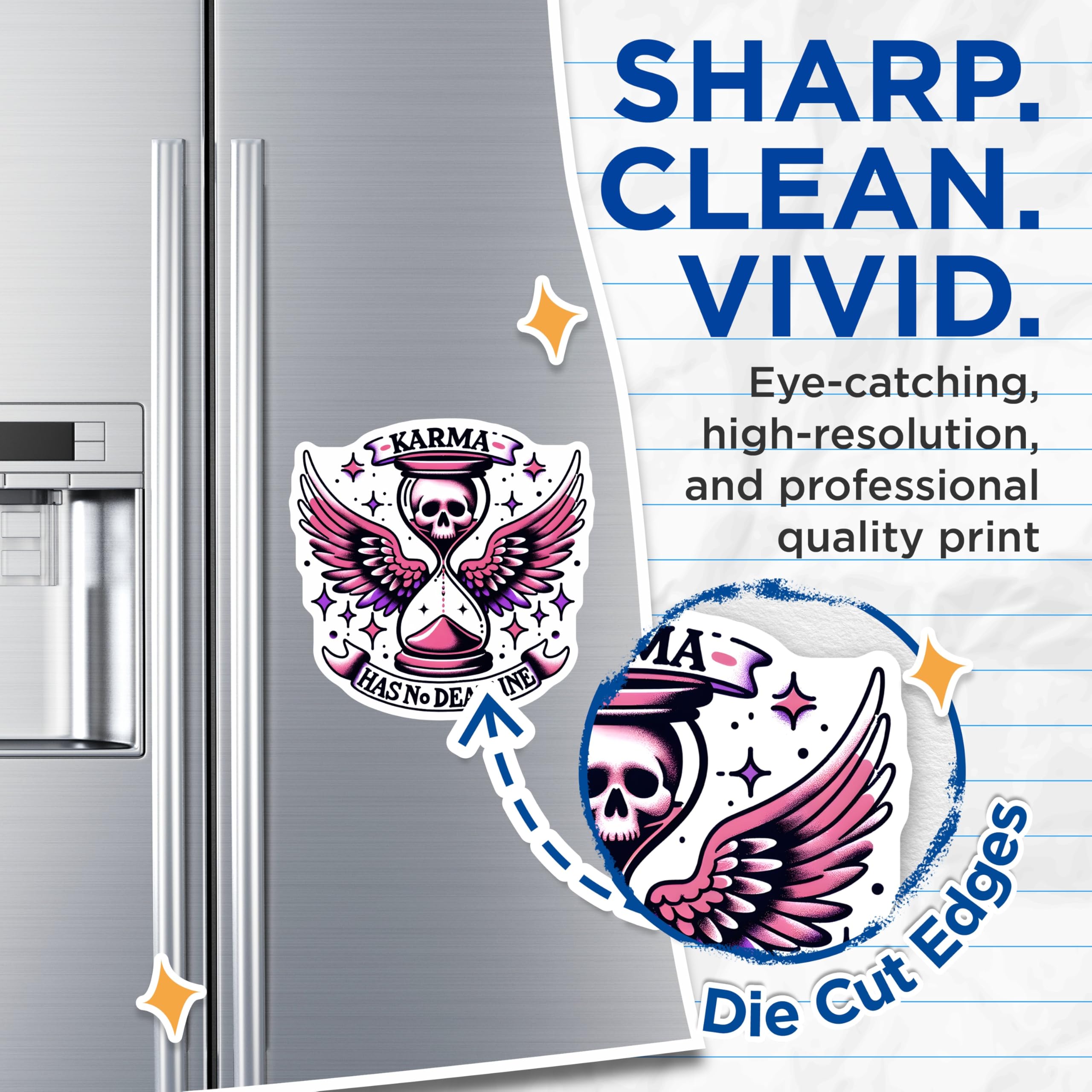 (2 Pack) Karma No Deadline Magnets - Skull Hourglass Art - Spiritual Reminders - 5" On Longest Side - Premium Magnet - for Cars, Refrigerators, Toolboxes, Lockers - Made in USA - MAG15275
