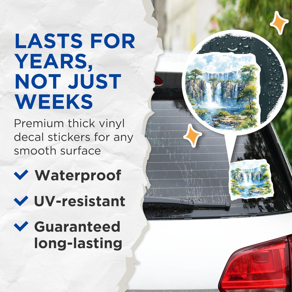 (2 Pack) Nature Waterfall Stickers - Beautiful Waterfall Scenery - Outdoor Adventure Stickers - Travel Scrapbook Stickers - 5" On Longest Side - Sticks to Smooth Flat Surfaces - Made in USA - BMCS5202