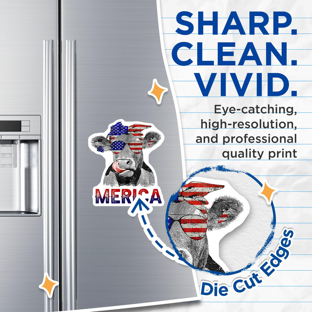 (2 Pack) Merica Cow Magnets - Patriotic Fridge Magnets - Funny American Flag Decor for Kitchen Refrigerator - 5 Inches On Longest Side - Thick Durable Magnet - Made in USA - MAG30195