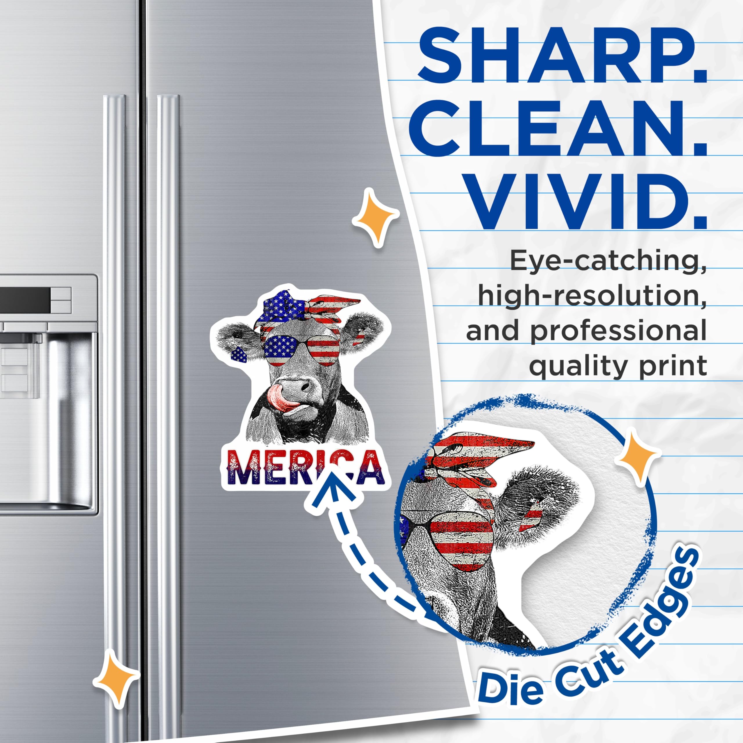 (2 Pack) Merica Cow Magnets - Patriotic Fridge Magnets - Funny American Flag Decor for Kitchen Refrigerator - 5 Inches On Longest Side - Thick Durable Magnet - Made in USA - MAG30195