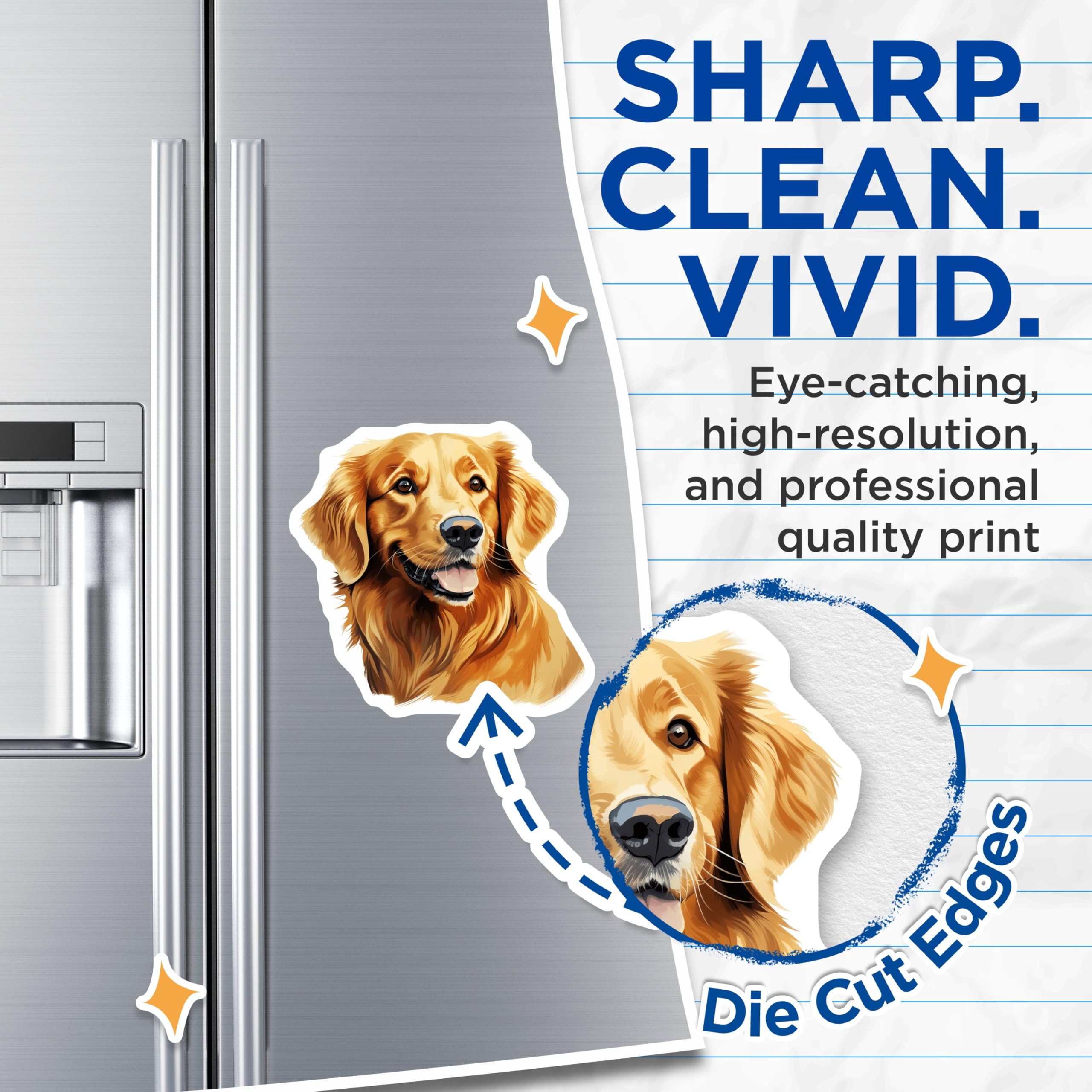 (2 Pack) Golden Retriever Magnets - Dog Lover Decor - Happy Pet Refrigerator Accessory - Animal Art Kitchen Item - 5 Inches On Longest Side - Thick Durable Magnet - Made in USA - MAG26530