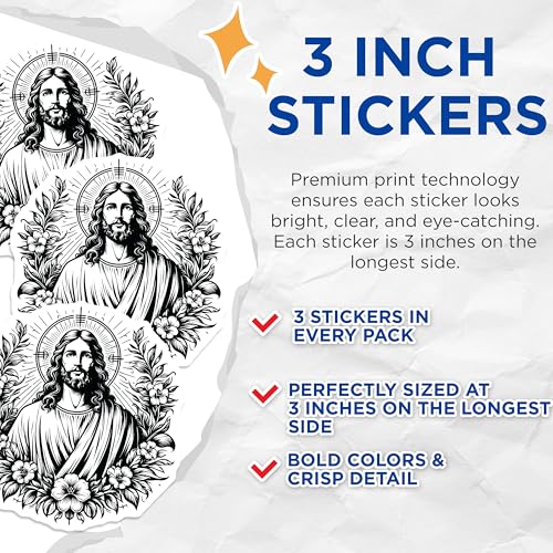 (3 Pack) Jesus Decals - Religious Stickers - Christian Laptop Decal - 3 Inches On Longest Side - Easy Peel & Apply - Made in USA - 3MCS6092