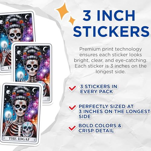 (3 Pack) Sugar Skull Decals - Day of The Dead - Laptop Decal - 3 Inches On Longest Side - Easy Peel & Apply - Made in USA - 3MCS4210