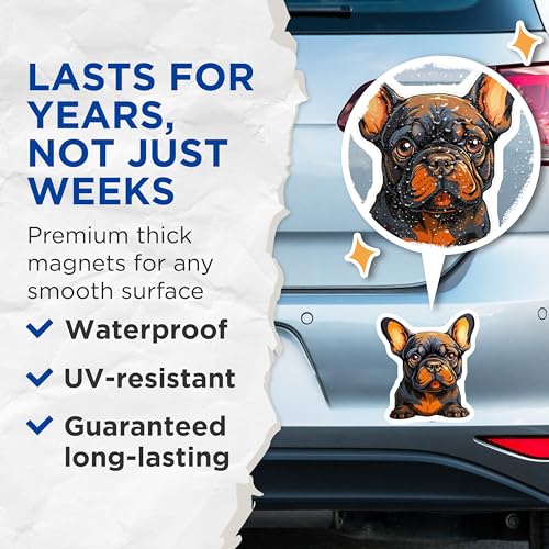(2 Pack) Cute French Bulldog Magnets - Adorable Pet - Frenchie Fridge Magnets - 5" On Longest Side - for Cars, Fridges, Toolboxes - Made in USA - MAG3944