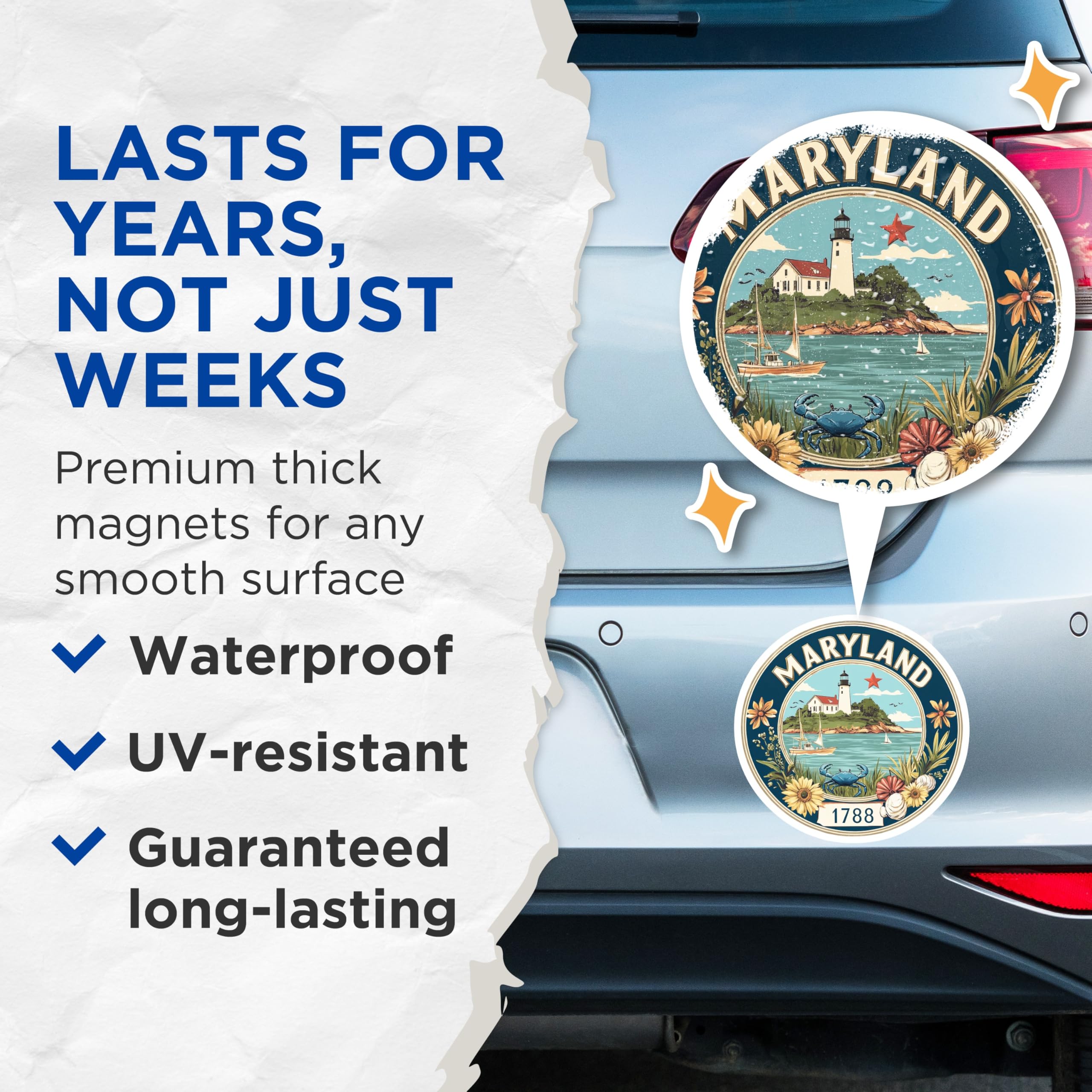 (2 Pack) Maryland Magnets - State Seal Illustration - Nautical Lighthouse Fridge Magnets - 5" On Longest Side - Premium Magnet - for Cars, Refrigerators, Toolboxes, Lockers - Made in USA - MAG14355