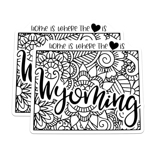 (2 Pack) Wyoming Stickers - Home is Where The Heart is - Wyoming Mandala Pattern Decal - 5" On Longest Side - Sticks to Smooth Flat Surfaces - Made in USA - BMCS9102