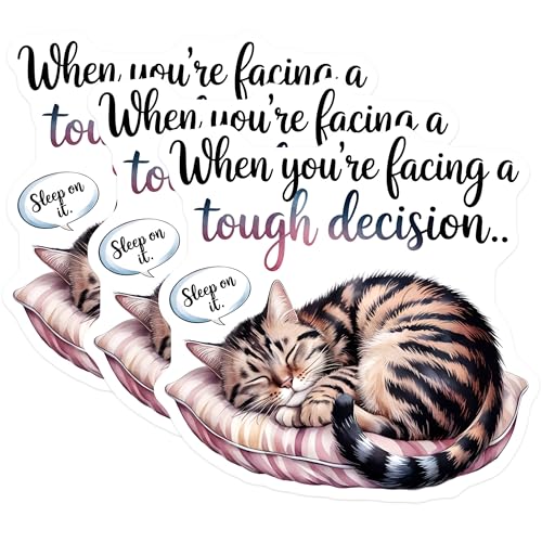 (3 Pack) Sleep On It Decals - Sleeping Cat Laptop Decal - Tough Decision Decal - 3 Inches On Longest Side - Easy Peel & Apply - Made in USA - 3MCS7525