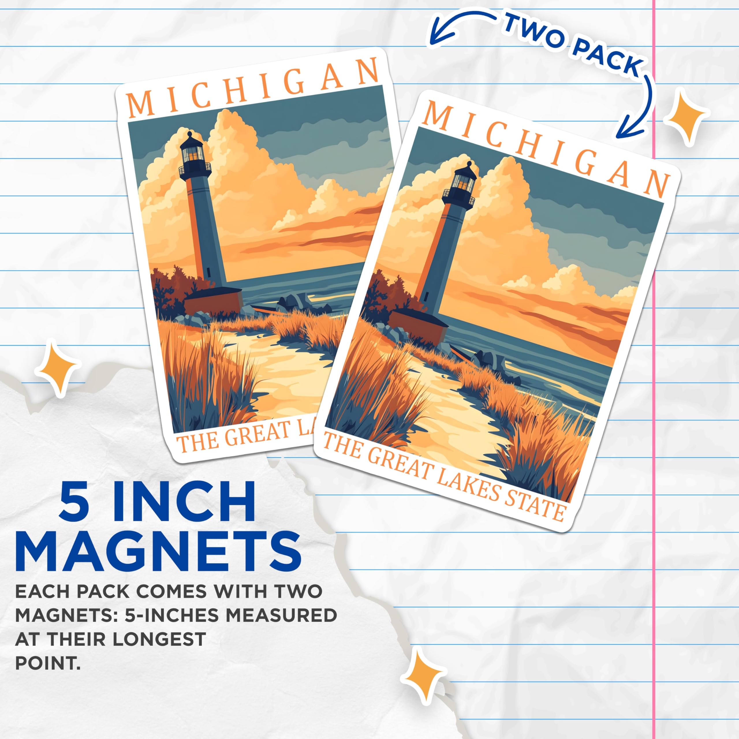 (2 Pack) Michigan Lighthouse Magnets - Great Lakes State - Michigan Travel Souvenir - 5" On Longest Side - Premium Magnet - for Cars, Refrigerators, Toolboxes, Lockers - Made in USA - MAG18784