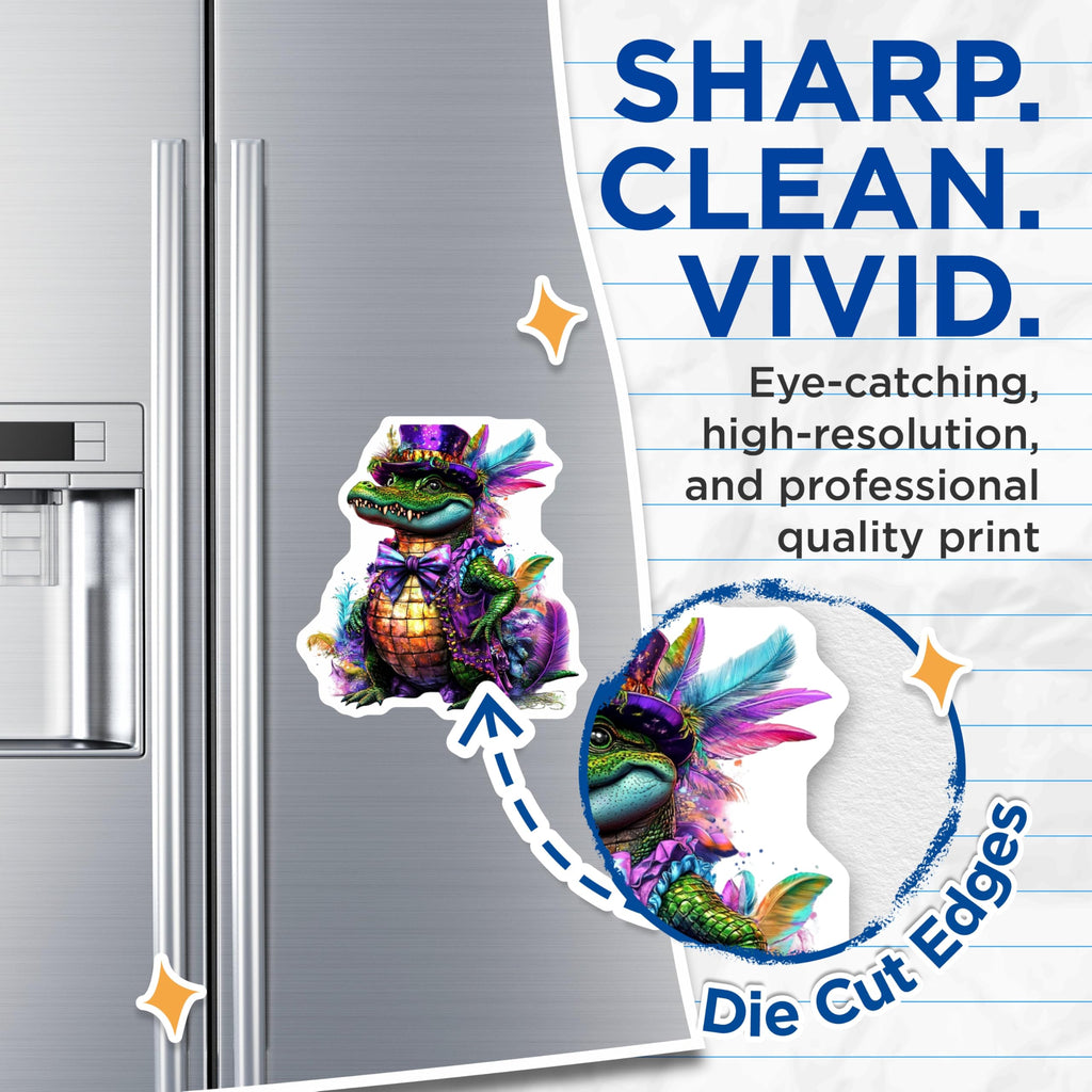 (2 Pack) Alligator Magnets - Mardi Gras Decor - Festive Fridge Magnets - 5" On Longest Side - Premium Magnet - for Cars, Refrigerators, Toolboxes, Lockers - Made in USA - MAG15443