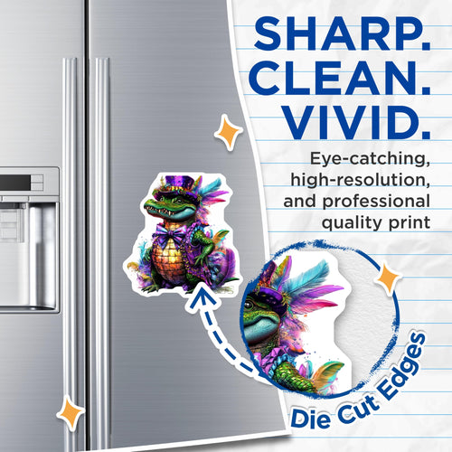 (2 Pack) Alligator Magnets - Mardi Gras Decor - Festive Fridge Magnets - 5" On Longest Side - Premium Magnet - for Cars, Refrigerators, Toolboxes, Lockers - Made in USA - MAG15443