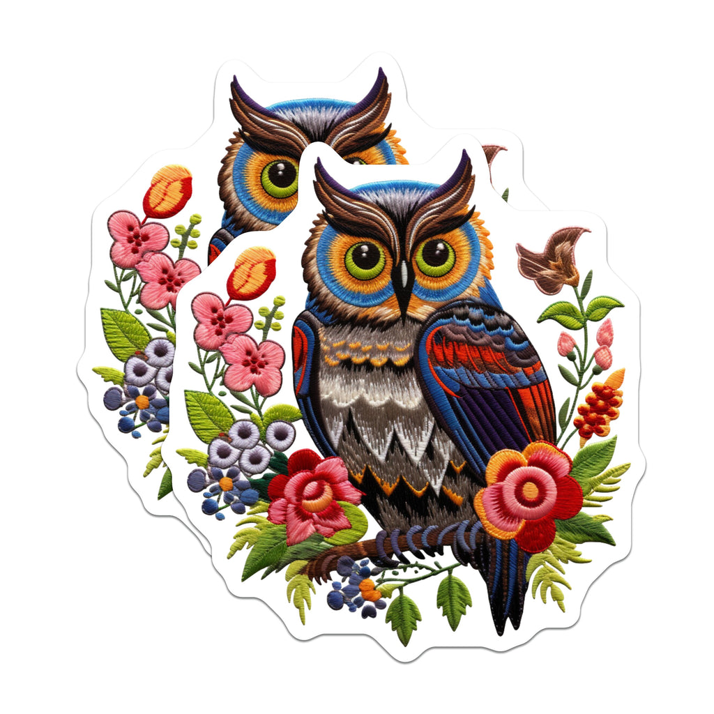 (2 Pack) Folk Art Owl Magnets - Bohemian Embroidered Look Refrigerator Decor - Woodland Animal Kitchen Locker Magnets - 5 Inches On Longest Side - Thick Durable Magnet - Made in USA - MAG37905