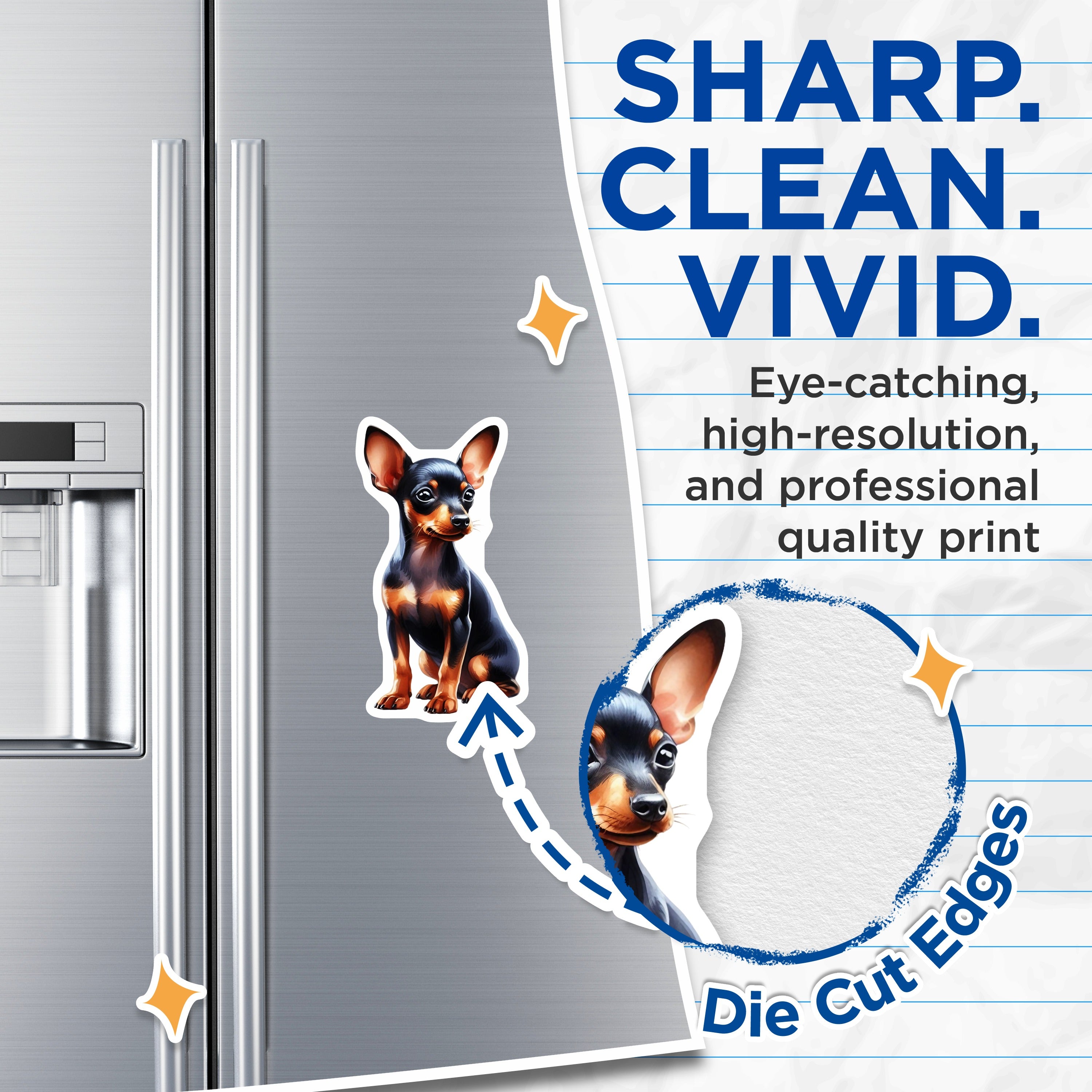 (2 Pack) Miniature Pinscher Dog Magnets - Cute Min Pin Art - Pet Lover Refrigerator Accent - 5 Inches On Longest Side - Thick Durable Magnet - Made in USA - MAG38731